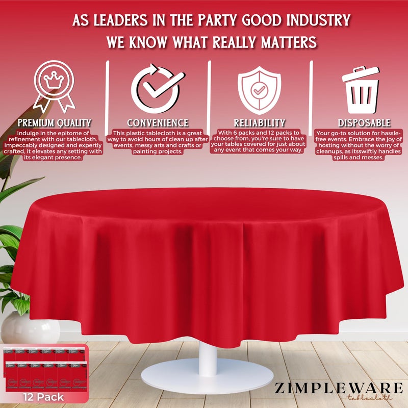 ZIMPLEWARE Premium Red Plastic Table Cloth Disposable (12 Pack) Round Tablecloth (84in) Party Table Cloths Disposable, Perfect Table Cloth Round Cover for Any Table Up to 6 Feet - Image 3